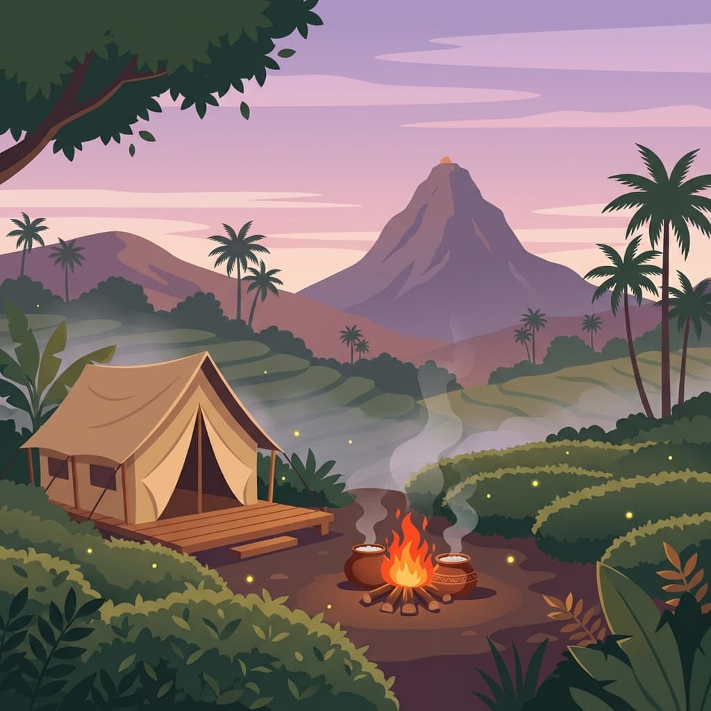 Camping in Sri Lanka tea plantation at dawn