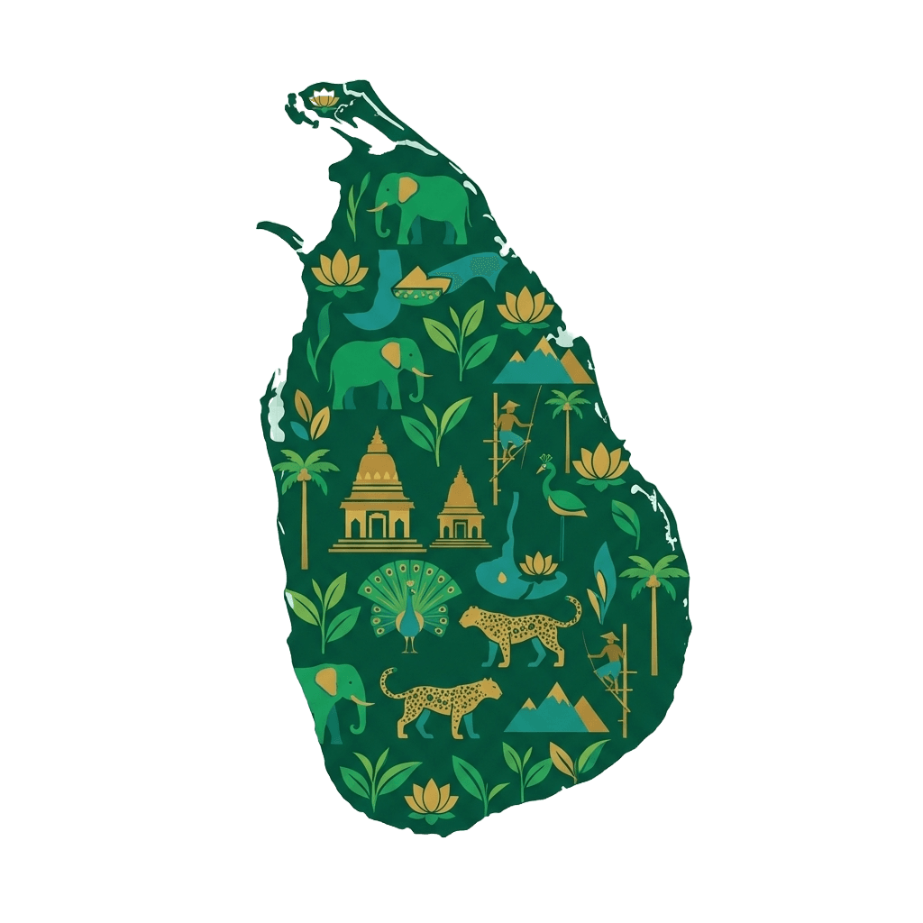 Artistic map of Sri Lanka with cultural icons